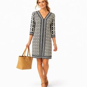 Gretchen Scott Trellis Print Shift Dress Black Ivory Sz Small 💛